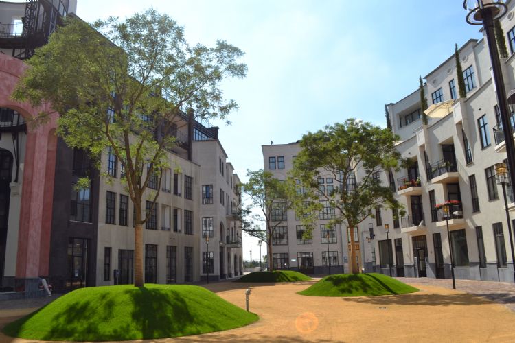 Bomen op het Maanplein in Heerlen, gelegen boven op een winkelcentrum inclusief tweelaagse parkeergarage Bomen op het Maanplein in Heerlen, gelegen boven op een winkelcentrum inclusief tweelaagse parkeergarage
