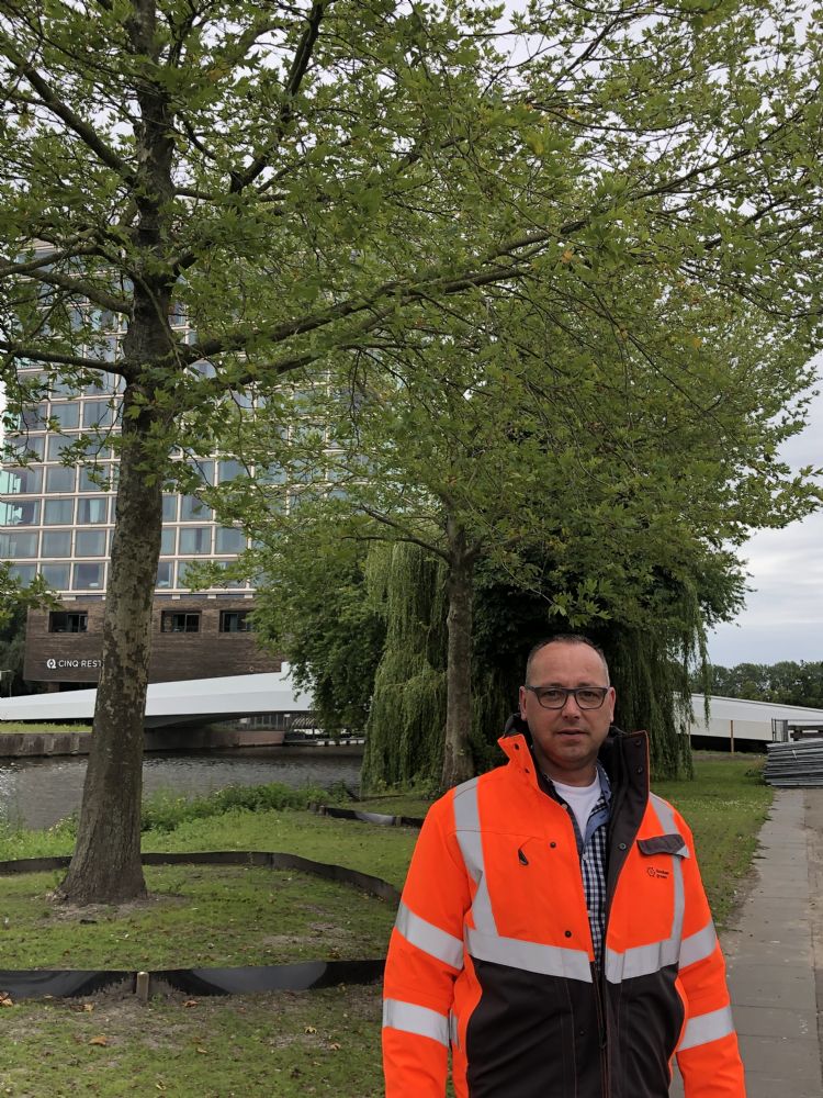 Geert-Jan Sollman voor de verplante bomen