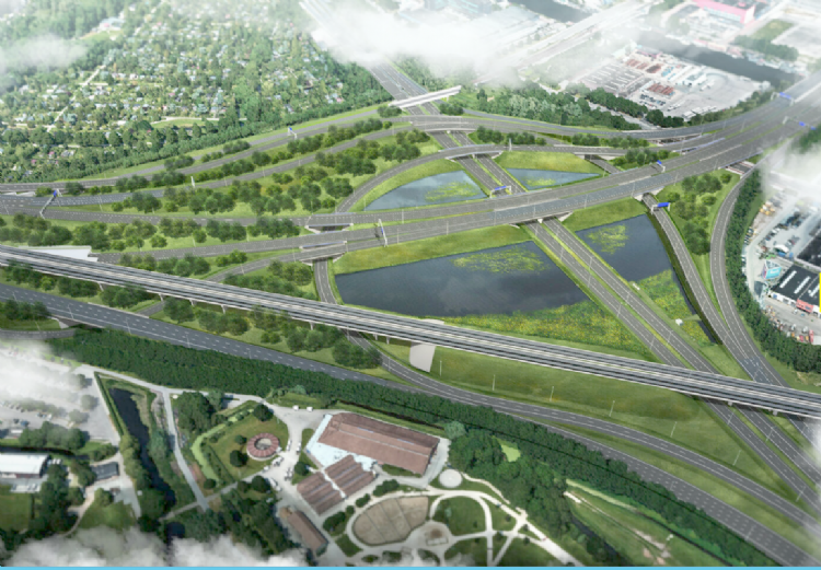 Impressie knooppunt Amstel, een deel van het project Zuidasdok Amsterdam. Beeld: Platform Amsterdam Zuidas