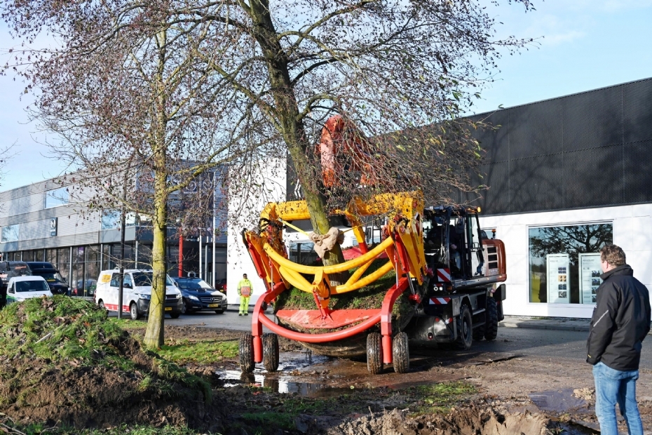 Een boom verplanten in Harderwijk met de TreeWrapper (Beeld via: DAMCON en Van Der Jagt Cultuurtechniek)
